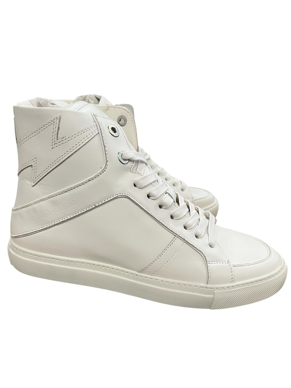 Zadig & Voltaire ZV1747 High Flash White Leather High-Top Sneakers 41 US 10 NIB